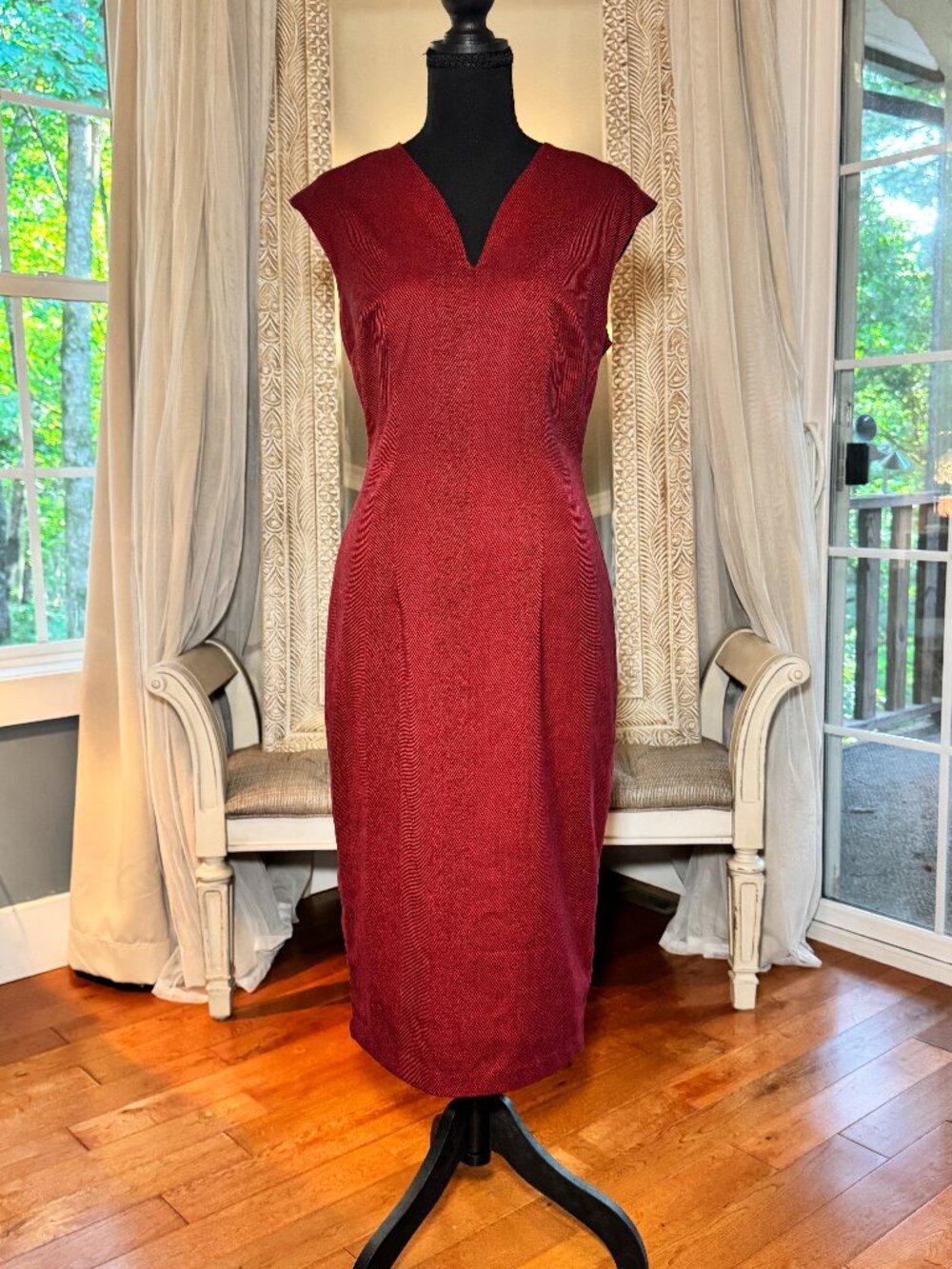 New York & Company Burgundy Herringbone Sheath Midi Dress Size 4